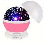 Starry sky night light with black star dome and pink base, white lid open