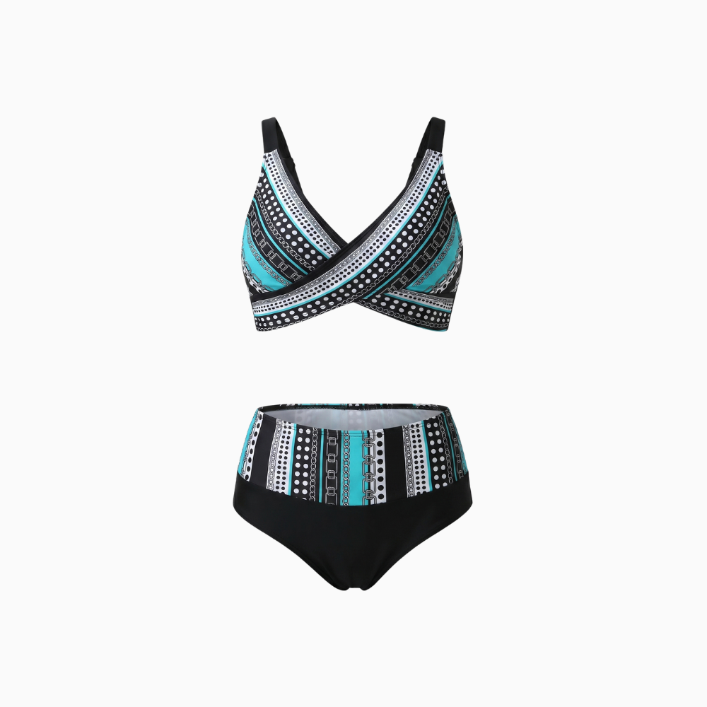 Women's Body-Shaping Bikini with High-Waisted Bottom Wrap Top Flattering Two-Piece Swimsuit-Bikini-Blue-S-