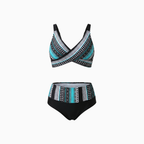 Women's Body-Shaping Bikini with High-Waisted Bottom Wrap Top Flattering Two-Piece Swimsuit-Bikini-Blue-S-