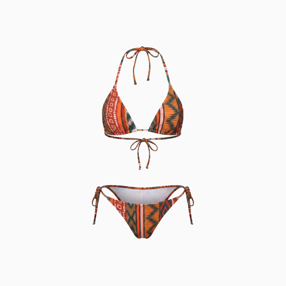 Women's Retro Printed Triangle Bikini with Classic Top Flattering Vintage Two-Piece Swimsuit-Bikini-S-