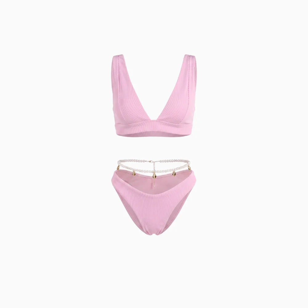 Women's Push-Up Bikini with Supportive Top Flattering Two-Piece Trendy Summer Swimsuit Set-Bikini-Pink-S-