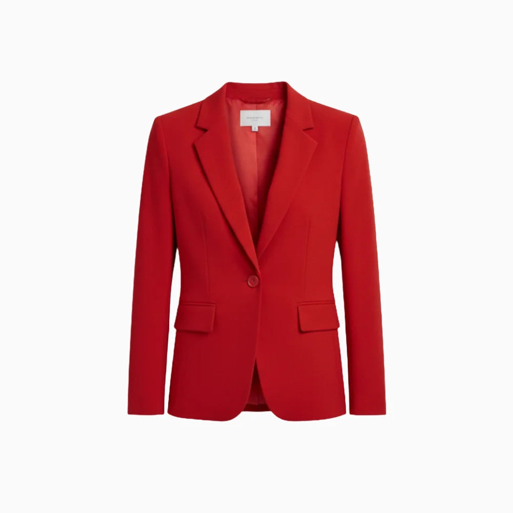 Zayelle | Blazer for Women - Notched Lapel Single Button Tailored Elegant Refined Fit-Women's Blazer-Red-S-Camoufit