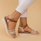 Ilse | Boho Wedge Sandals Women Adjustable Strap Comfort Fit-Women's Sandals-Beige-5-Camoufit