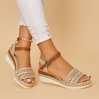Ilse | Boho Wedge Sandals Women Adjustable Strap Comfort Fit-Women's Sandals-Beige-5-Camoufit