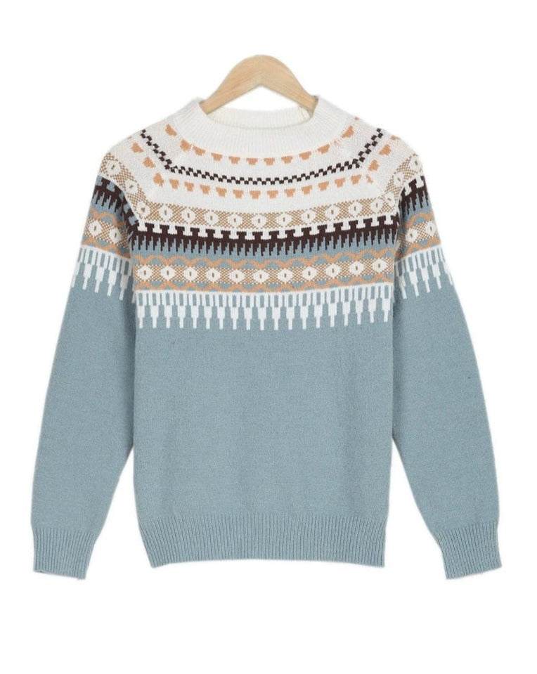 Zahara | Women's Geometric Knit Sweater - Long Sleeve Pattern Pullover