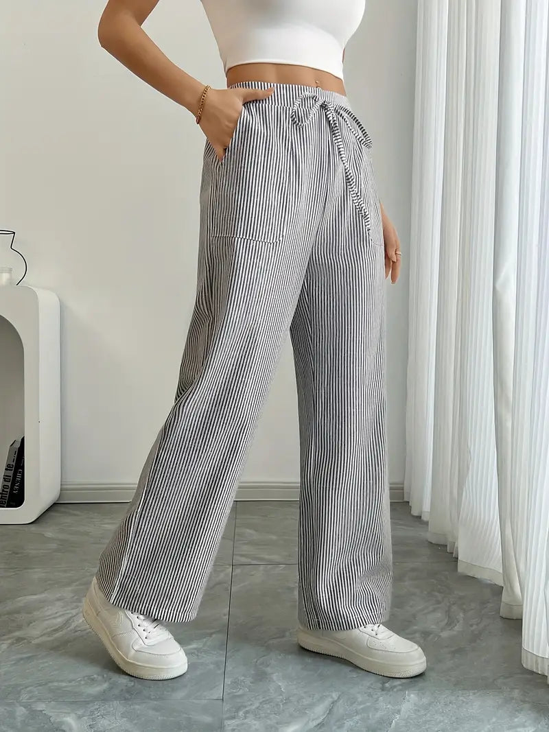 Isola | Wide Leg Trousers for Women - Striped Flared Drawstring Boho Beach Summer Fit-Women's Pants-Yellow-S-Camoufit