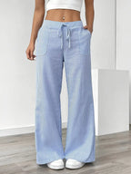 Isola | Wide Leg Trousers for Women - Striped Flared Drawstring Boho Beach Summer Fit-Women's Pants-Blue-S-Camoufit