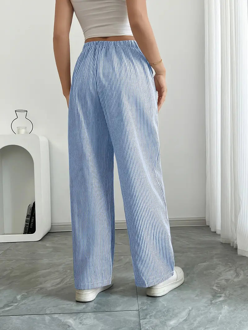 Isola | Wide Leg Trousers for Women - Striped Flared Drawstring Boho Beach Summer Fit-Women's Pants-Yellow-S-Camoufit
