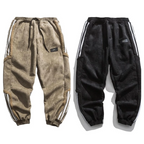 Sherpa-lined jogger sweatpants set in brown and black with white side stripes