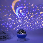 Compact starry sky night light with black star dome and blue base