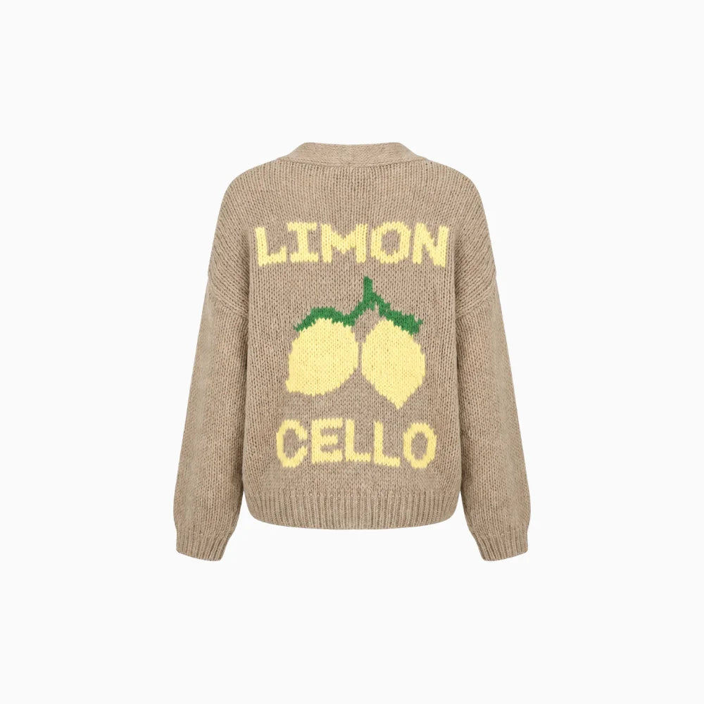 Olyra | Women's Limoncello Lemon Knit Cardigan Long Sleeve Soft Loose Fit Cosy Button Up Jumper-Womens' Cardigan-Khaki-S-