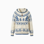 Lovira | Women's Fair Isle Hooded Cardigan Zip Up Patterned Long Sleeve Cosy Knit Jumper Coat-Womens' Cardigan-White-S-Camoufit