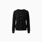 Avenza | Women's Soft Button Cardigan with Round Neckline Fitted Silhouette Cosy Knit Layer-Womens' Cardigan-Black-S-