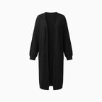 Vayelle | Women's Long Cardigan with Love Peace Print Knit Outerwear Casual Cosy Layering Jumper-Womens' Cardigan-Black-S-