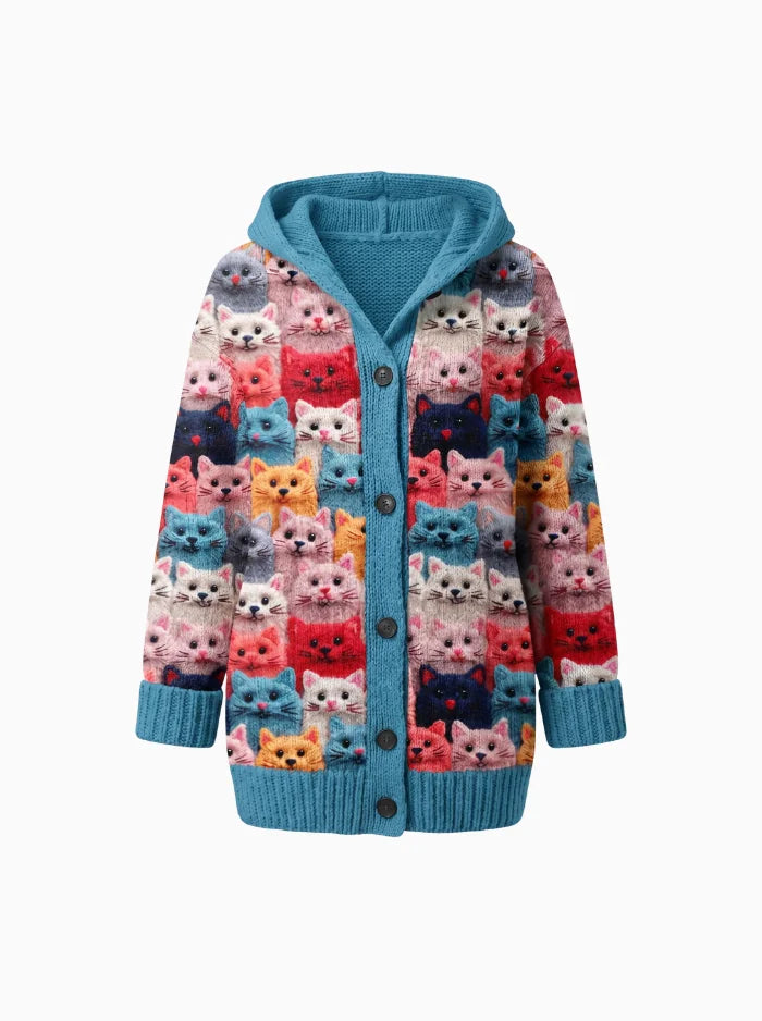 Mila | Cat Hooded Cardigan Women Button Down Cozy Knit-Women's Winter Cardigan-Blue-S-Camoufit