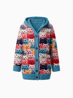 Mila | Cat Hooded Cardigan Women Button Down Cozy Knit-Women's Winter Cardigan-Blue-S-Camoufit