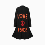 Vayelle | Women's Long Cardigan with Love Peace Print Knit Outerwear Casual Cosy Layering Jumper-Womens' Cardigan-Black-S-