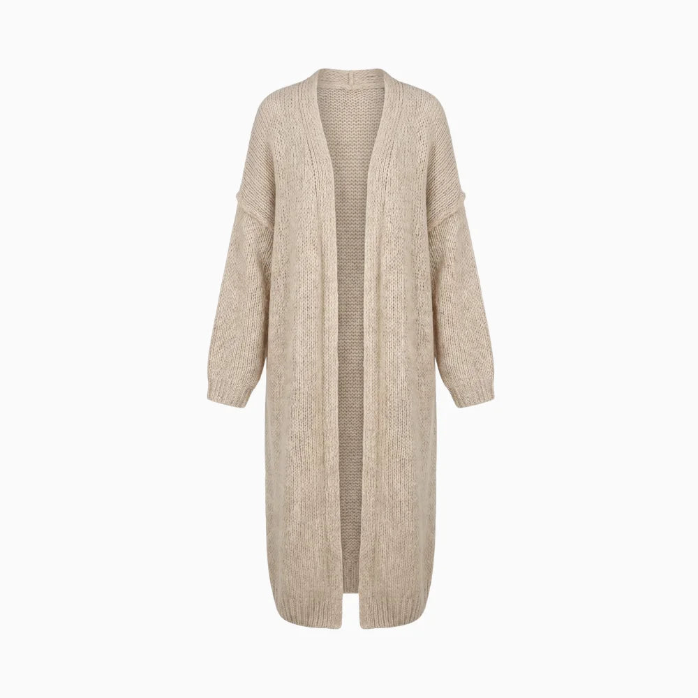 Aloura | Women's Long Knitted Cardigan with Love Peace Print Oversized Loose Fit Cosy Jumper-Womens' Cardigan-Green-S-