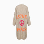 Aloura | Women's Long Knitted Cardigan with Love Peace Print Oversized Loose Fit Cosy Jumper-Womens' Cardigan-Green-S-