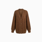 Elowen | Women's Cable Knit Cardigan – Oversized Cozy Relaxed Fit-Womens' Cardigan-Brown-S-