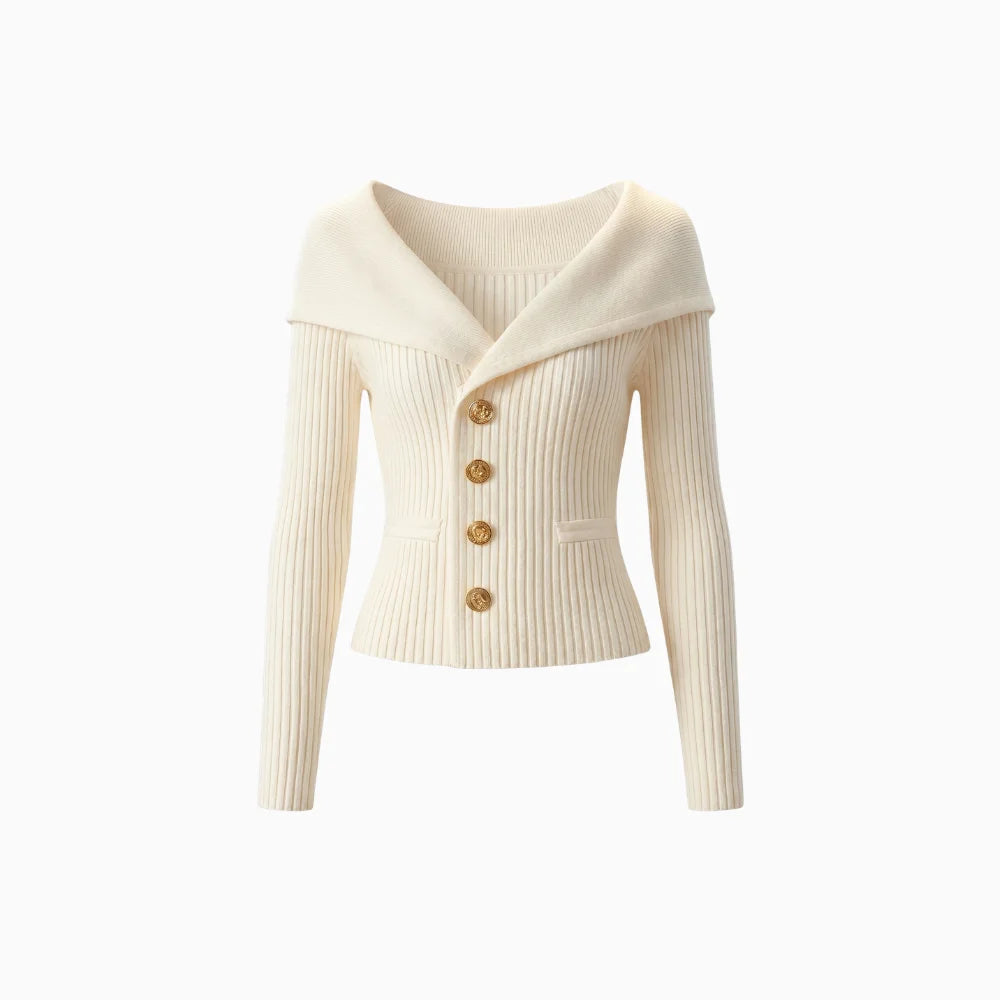 Maelis | Women's Stylish Cardigan with Ribbed Texture Button Up Soft Cosy Knit Layering Jumper-Women's Winter Cardigan-White-One Size-