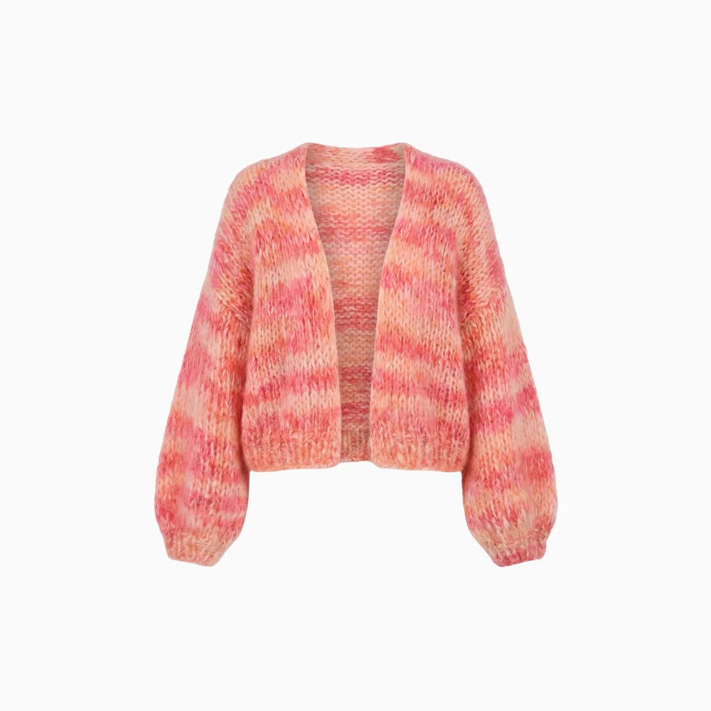 Zélisse | Women's Cropped Cardigan with Colour Block Design Flattering Fit Soft Cosy Knit Jumper-Womens' Cardigan-Purple-S-