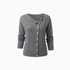 Bellune | Women's Elegant Cardigan with Asymmetrical Buttons Soft Knit Relaxed Fit Cosy Layer-Womens' Cardigan-Grey-One size-