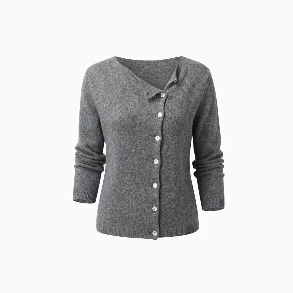 Bellune | Women's Elegant Cardigan with Asymmetrical Buttons Soft Knit Relaxed Fit Cosy Layer-Womens' Cardigan-Grey-One size-