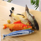 Plush moving cat fish toy, orange and yellow with textured scales and fins