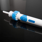 Blue-and-white electric ear cleaner nozzle with suction vent and probe tip