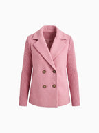 Amora Women's Blazer - Knit Sleeve Double-Breasted Elegant Fit-Women's Blazer-Pink-XS-Camoufit