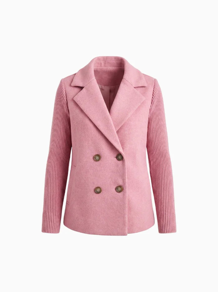 Amora Women's Blazer - Knit Sleeve Double-Breasted Elegant Fit-Women's Blazer-Pink-XS-Camoufit