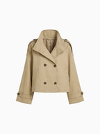 Adeline Women's Short Trench Coat - Belted Double-Breasted Elegant Fit-Women's Trench Coats-Khaki-XS-Camoufit