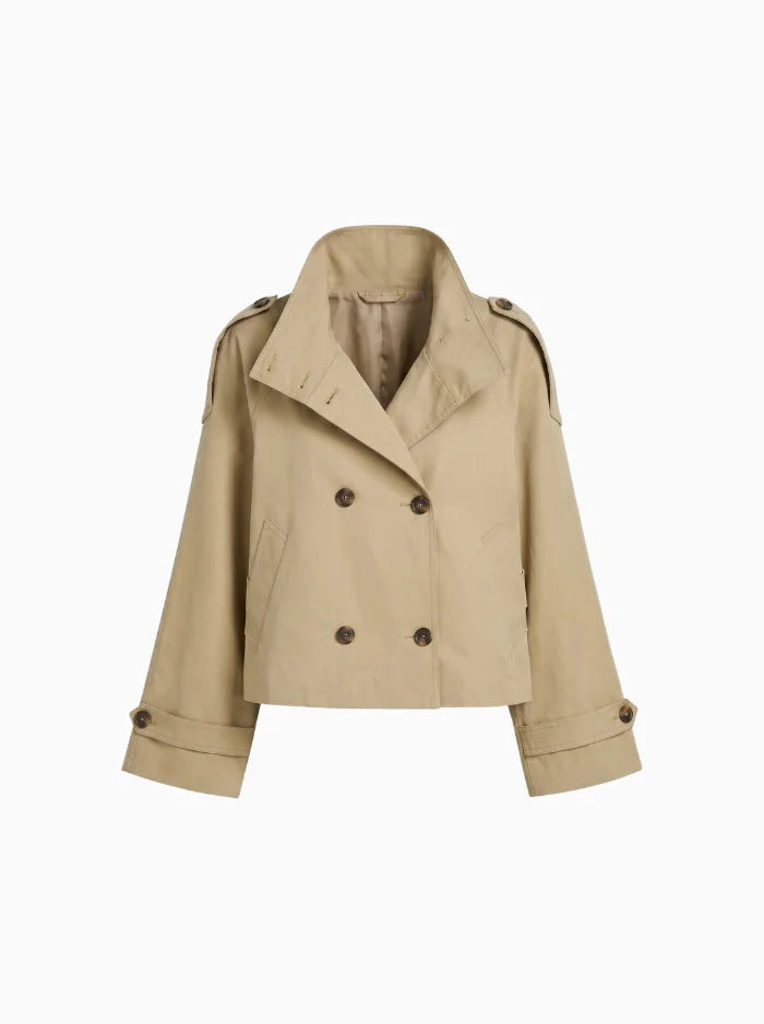 Adeline Women's Short Trench Coat - Belted Double-Breasted Elegant Fit-Women's Trench Coats-Khaki-XS-Camoufit