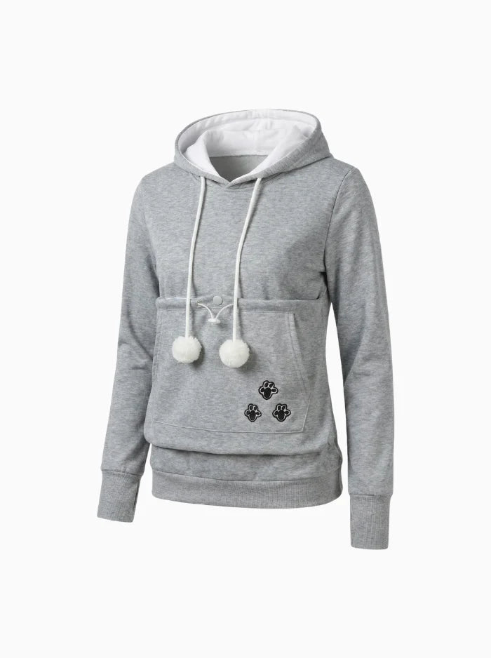 CozyPurr Unisex Hoodie with Cat Pouch – Comfortable Pet Carrier Sweatshirt-Women's Hoodie-CAMOUFIT-Grey-S-Camoufit