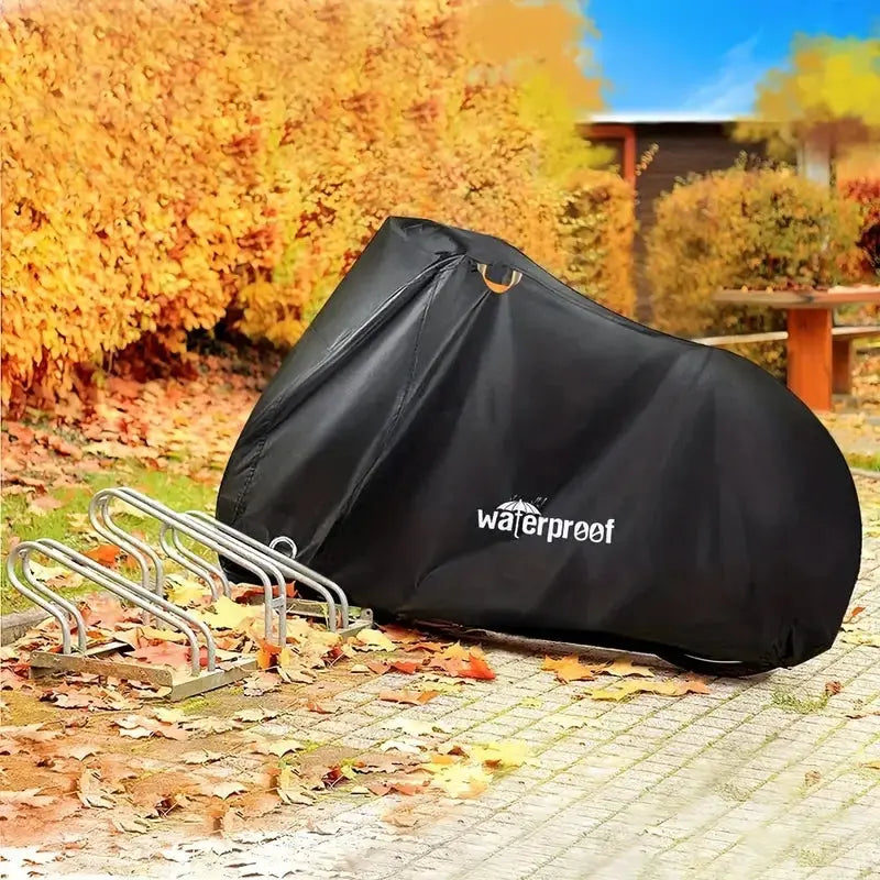 Black bicycle cover with drawstring and waterproof flap