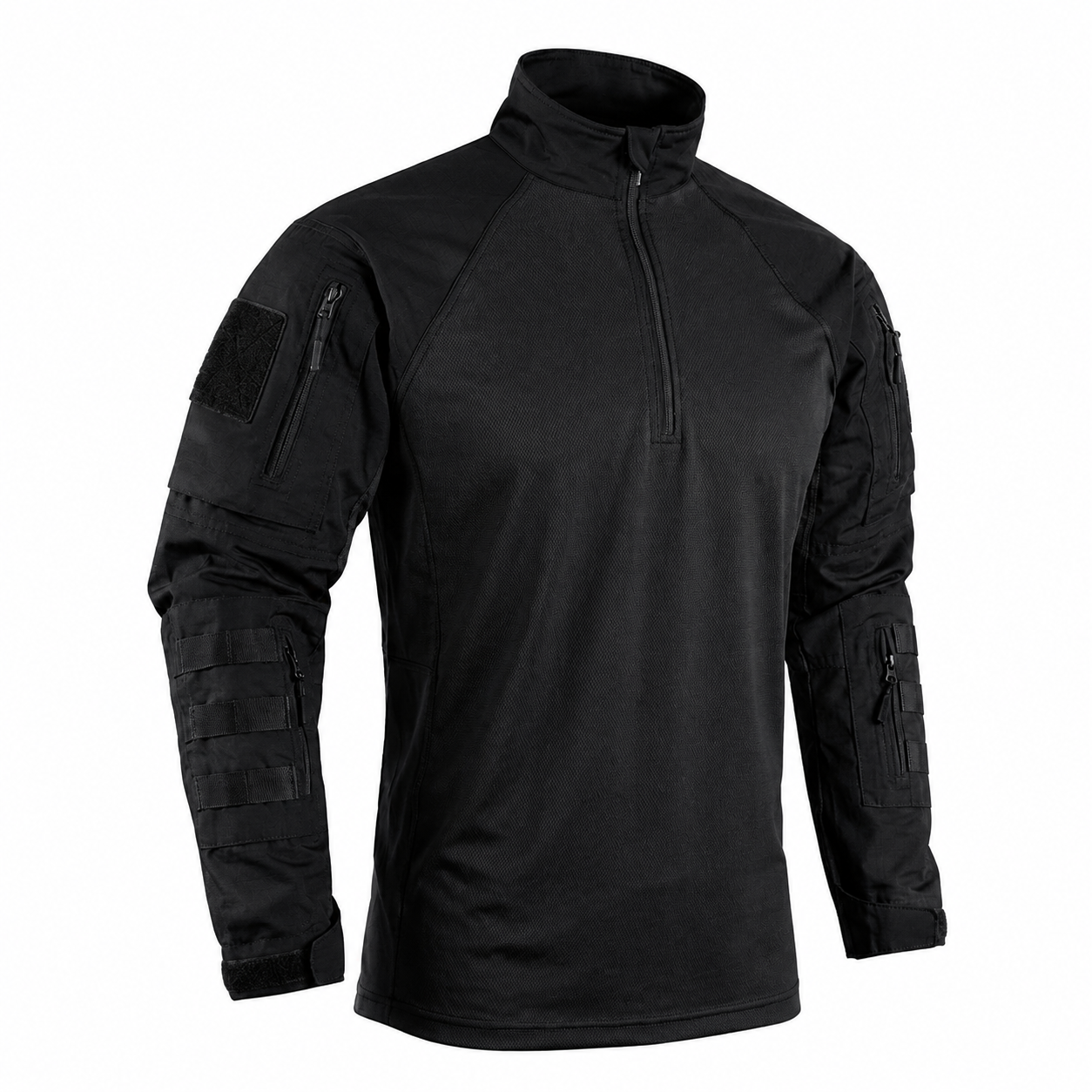 Ventor | Tactical Combat Shirt for Men - Long Sleeve Half Zip Outdoor Fit-Tactical Top-Black-S-Camoufit
