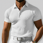 Casaro | Knit Polo Shirt for Men - Waffle Textured Three Button Cotton Regular Summer Fit-Polo Shirt-White-S-Camoufit