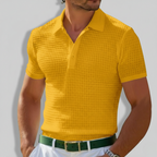 Casaro | Knit Polo Shirt for Men - Waffle Textured Three Button Cotton Regular Summer Fit-Polo Shirt-Yellow-S-Camoufit