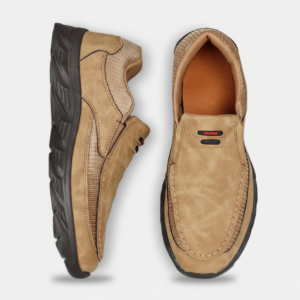 Bellaro | Slip On Loafers for Men - Nubuck Hybrid Textured Panel Casual Regular Fit-Men's Shoes-Khaki-6-Camoufit