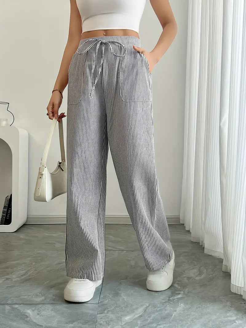 Isola | Wide Leg Trousers for Women - Striped Flared Drawstring Boho Beach Summer Fit-Women's Pants-Yellow-S-Camoufit