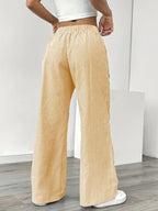 Isola | Wide Leg Trousers for Women - Striped Flared Drawstring Boho Beach Summer Fit-Women's Pants-Yellow-S-Camoufit