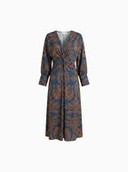 Rosamul | Boho Maxi Dress Women V-Neck Long Sleeve Fit-Floral Printed Dress-Blue-XS-Camoufit