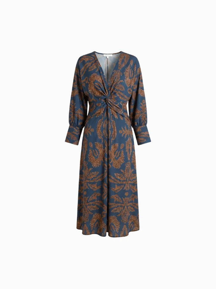 Rosamul | Boho Maxi Dress Women V-Neck Long Sleeve Fit-Floral Printed Dress-Blue-XS-Camoufit