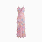 Roséa | Women's Ruffle Maxi Dress – Open Back Flowy Elegant Fit-Summer Dress-Pink-S-