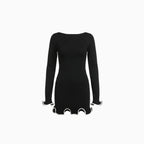 Elysia | Women's Ruffle Mini Dress – Long Sleeve Bodycon Elegant Fit-Dresses-Black-XS-