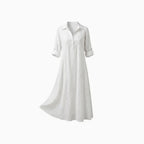 Sephira | Women's Retro Shift Dress - Ruffle Collar & Sleek Fit-Midi Dresses-White-S-
