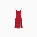 Rosélune | Polka Dot Midi Dress for Women – Sweetheart Neck Slim Fit-Dresses-Red-S-Camoufit