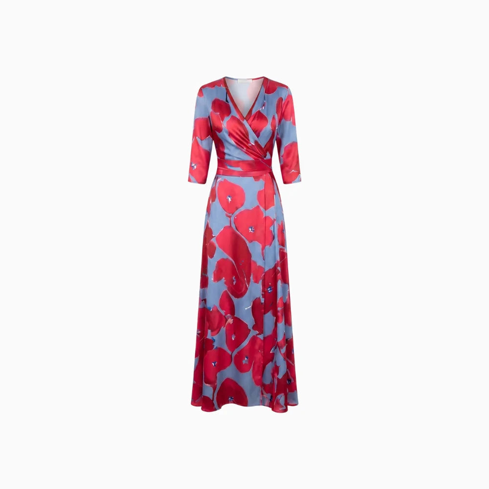 Elyvia | Floral Dress for Women – A-Line Elegant Comfort Fit-Maxi Dress-Red/Blue-S-Camoufit