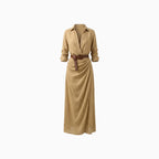 Vionelle | Wrap Dress for Women – Lapel Neck Tie Waist Elegant Fit-Dresses-Khaki-XS-Camoufit